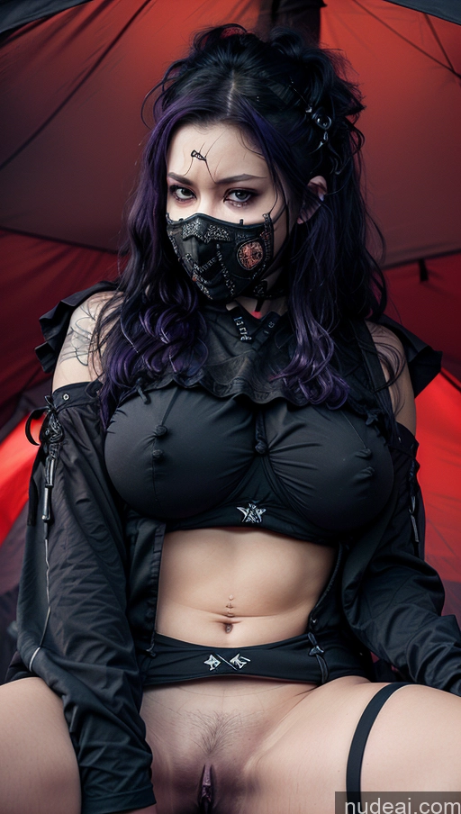 ai nude image of arafed woman with purple hair and a black mask sitting under an umbrella pics of Athlete Busty Perfect Boobs Angry Purple Hair Egyptian Angel Spread_legs, Pussy, Split_legs Spread Pussy Gothic Punk Girl Close-up View Face Mask Tent Big Ass