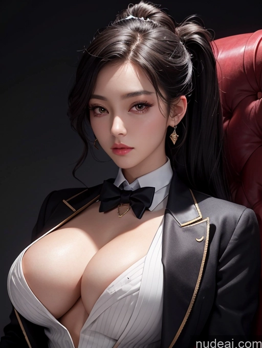 ai nude image of araffed asian woman in a black and white suit and bow tie pics of Korean Perfect Boobs Tailcoat