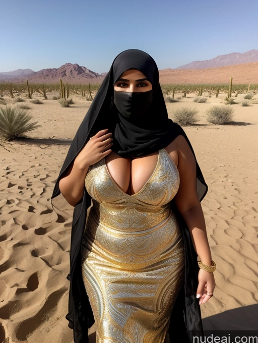 ai nude image of araffe woman in a black and gold dress and a black veil pics of Middle Eastern Huge Boobs Tanned Skin Oasis Beautiful Model 20s Gold Jewelry Stylish Messy Niqab Chubby Thick