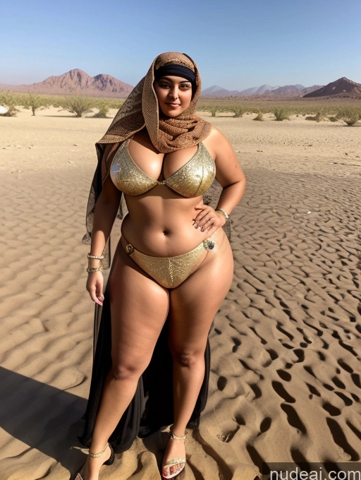 ai nude image of araffe woman in a gold bikini and a black shawl pics of Middle Eastern Huge Boobs Tanned Skin Oasis Beautiful Model 20s Gold Jewelry Stylish Messy Niqab Chubby Thick