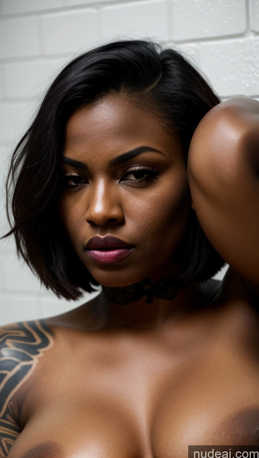 ai nude image of there is a woman with a tattoo on her chest posing for a picture pics of Busty Pubic Hair 18 Prison Tattoos Perfect Body Black Hair Angry Pouting Lips Black Pearl Jewelry Dark Skin Bobcut