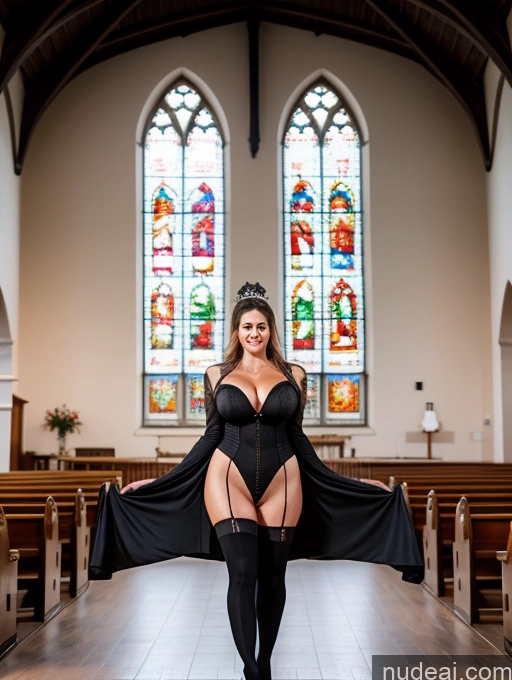 ai nude image of araffe dressed in a black lingerie and cape standing in a church pics of Milf Perfect Body Big Hips Beautiful Perfect Boobs Skinny 50s Happy Sexy Face T-pose Thigh Socks Vampire Church Wedding Shirt Gloves Nude Pubic Hair Hair Bun Persian Huge Boobs