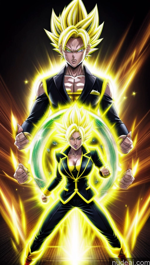 ai nude image of a drawing of a young gohan with a glowing ring around his neck pics of Suit Super Saiyan Neon Lights Clothes: Yellow Powering Up