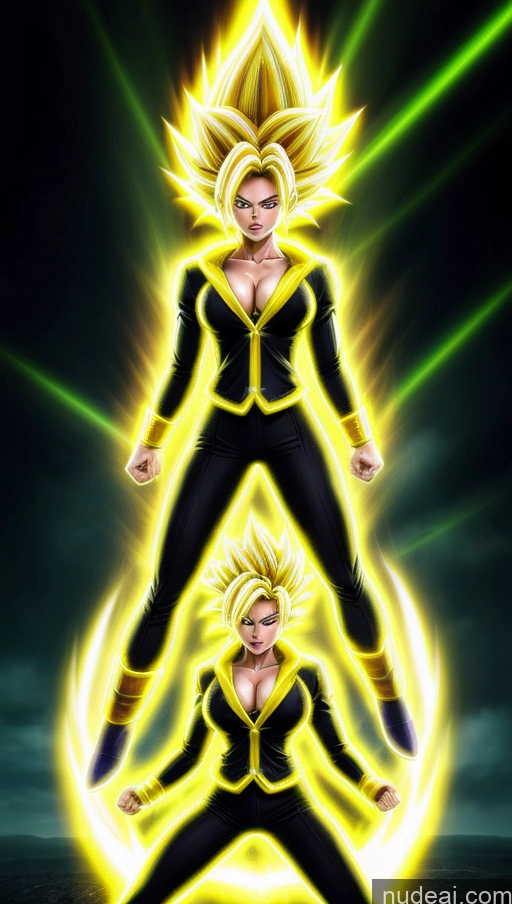 ai nude image of a drawing of a woman in a black suit with a yellow light pics of Suit Super Saiyan Powering Up Neon Lights Clothes: Yellow One