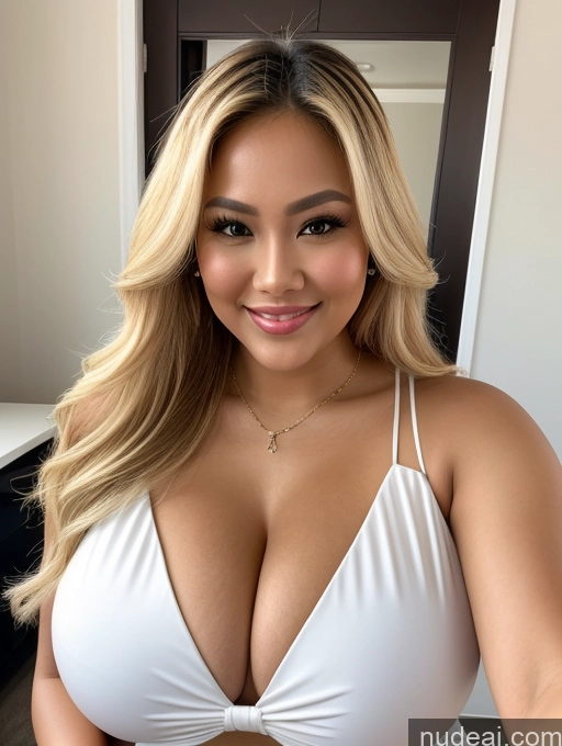 ai nude image of a close up of a woman in a white bra top posing for a picture pics of Miss Universe Model Busty Huge Boobs Perfect Boobs Beautiful Abs Thick Chubby Fat 30s Happy Blonde Filipina Mirror Selfie Close-up View Blouse Cleavage