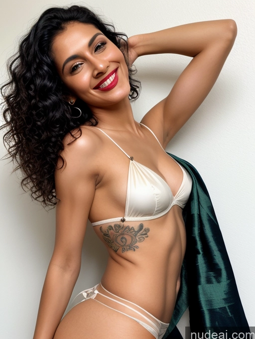 ai nude image of araffe woman in a white bikini and green jacket posing for a picture pics of Woman One Small Tits Lipstick Small Ass Abs Tall Curly Hair Fairer Skin 20s Black Hair Indian Front View Sari Pubic Hair Tattoos Sunglasses Happy