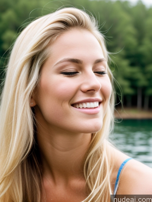 ai nude image of blonde woman with long hair smiling in front of a lake pics of Huge Boobs Perfect Body Skinny 18 Happy Sexy Face Shocked Film Photo Lake Medieval Cleavage Bright Lighting Detailed Blonde Scandinavian Orgasm Side View On Back