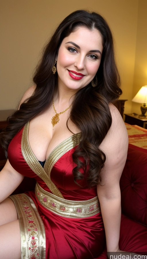 ai nude image of araffe woman in a red dress sitting on a red couch pics of Milf Busty Beautiful Lipstick Thick Chubby Big Hips Fat Fairer Skin 20s Happy Seductive Brunette Long Hair Russian Party Front View Straddling Sari Blouse Dirndl Victorian Cleavage Gold Jewelry