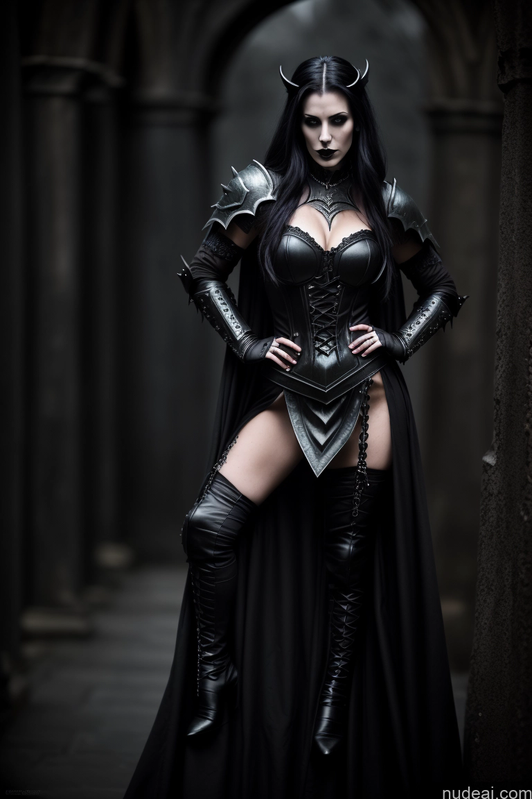 ai nude image of arafed woman in a black costume and a black cape pics of Film Photo Dark Fantasy Goth Medieval Vampire Dark Lighting Detailed Dark_Fantasy_Style Death Knight Knight