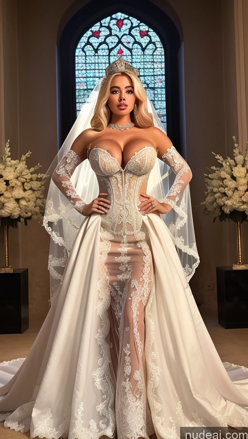 ai nude image of a woman in a wedding dress posing for a picture in front of a church pics of Bimbo Perfect Boobs Beautiful Big Hips Perfect Body Crisp Anime Regal Wedding Medieval