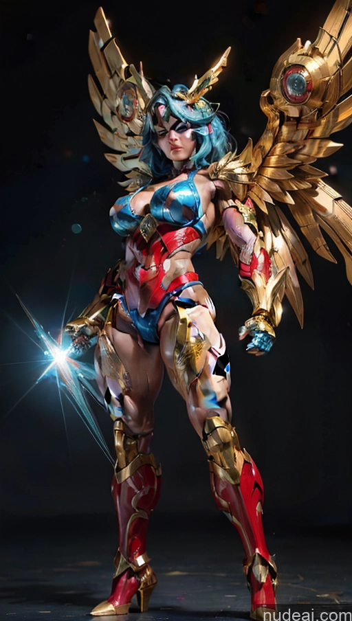 ai nude image of araffed woman in a costume with wings and a sword pics of Bodybuilder Perfect Boobs Superhero Has Wings Powering Up SSS: A-Mecha Musume A素体机娘 Muscular Abs