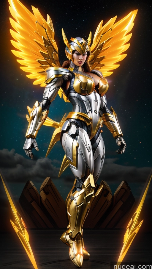 ai nude image of a close up of a woman in a gold and silver costume pics of Bodybuilder Perfect Boobs Has Wings Powering Up SSS: A-Mecha Musume A素体机娘 Power Rangers