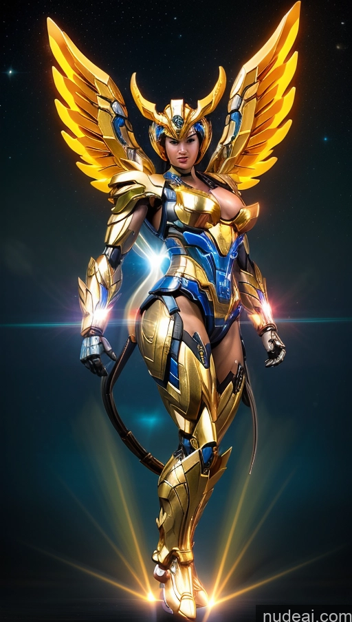 ai nude image of a close up of a woman in a golden outfit with wings pics of Bodybuilder Perfect Boobs Has Wings Powering Up SSS: A-Mecha Musume A素体机娘 Power Rangers