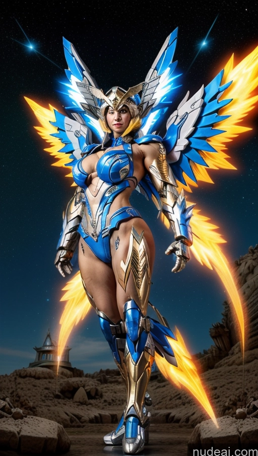 ai nude image of arafed woman in a blue and gold costume with wings pics of Bodybuilder Perfect Boobs Has Wings Powering Up SSS: A-Mecha Musume A素体机娘 Israel