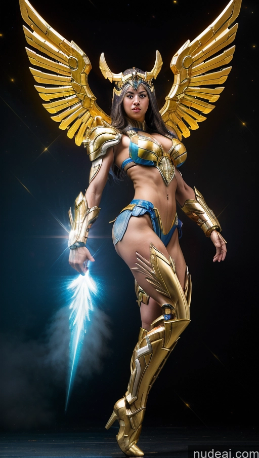 ai nude image of arafed woman in a gold outfit holding a sword and a sword pics of Bodybuilder Perfect Boobs Has Wings Powering Up SSS: A-Mecha Musume A素体机娘 Ukraine Muscular Abs