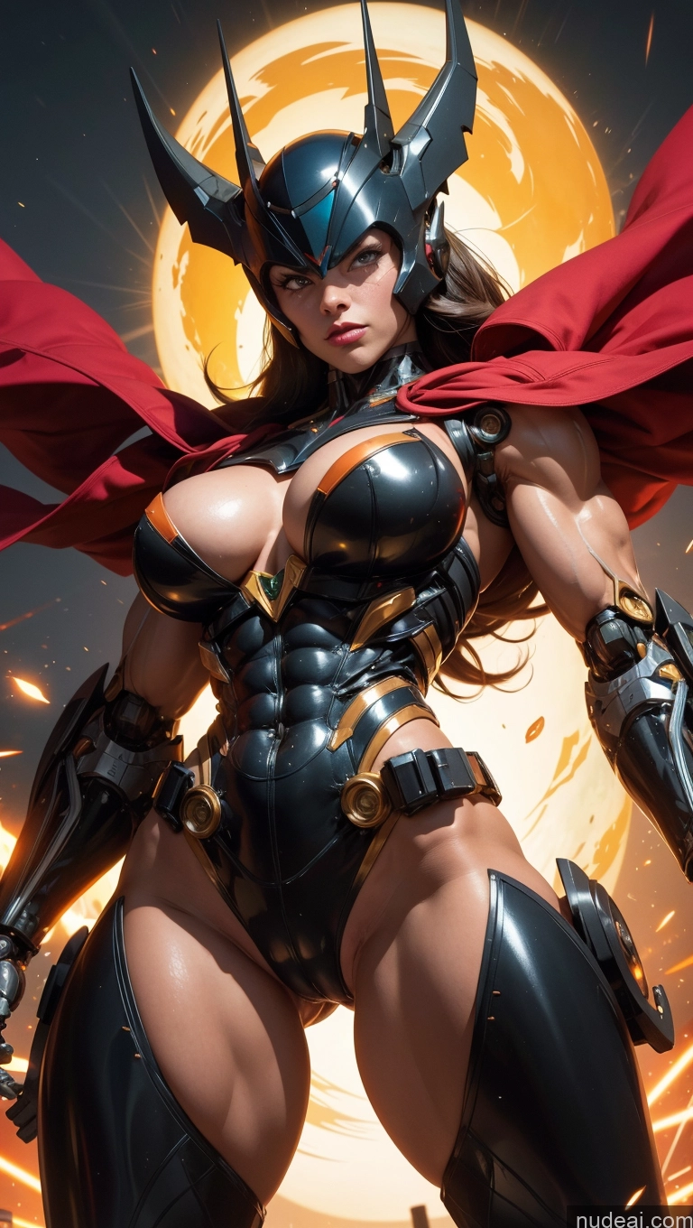 ai nude image of a close up of a woman in a costume with a cape on pics of Bodybuilder Perfect Boobs SSS: A-Mecha Musume A素体机娘 Powering Up Batwoman Muscular Abs