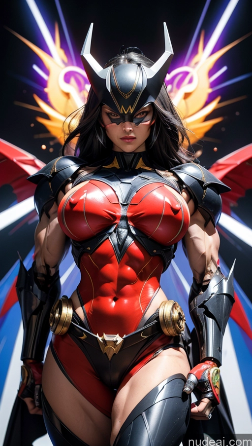 ai nude image of a close up of a woman in a red and black costume pics of Bodybuilder Perfect Boobs SSS: A-Mecha Musume A素体机娘 Powering Up Batwoman Muscular Abs