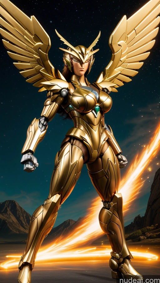 ai nude image of a close up of a golden statue of a woman with wings pics of Bodybuilder Perfect Boobs SSS: A-Mecha Musume A素体机娘 Powering Up Hawkgirl