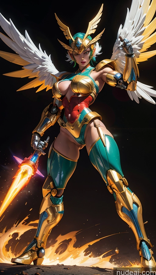 ai nude image of a close up of a woman with a sword and wings pics of Perfect Boobs SSS: A-Mecha Musume A素体机娘 Powering Up Hawkgirl Bodybuilder