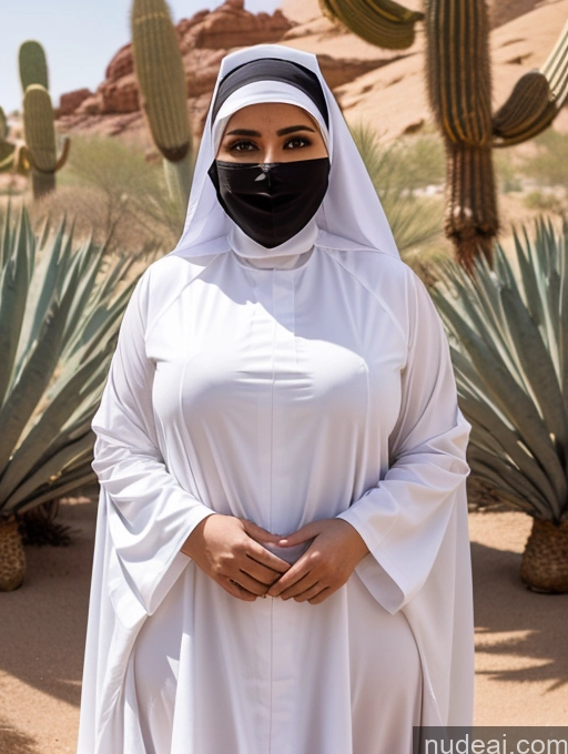 ai nude image of arafed woman in a white robe and black mask standing in front of cactus pics of Nun Niqab Huge Boobs Big Ass Big Hips Oasis