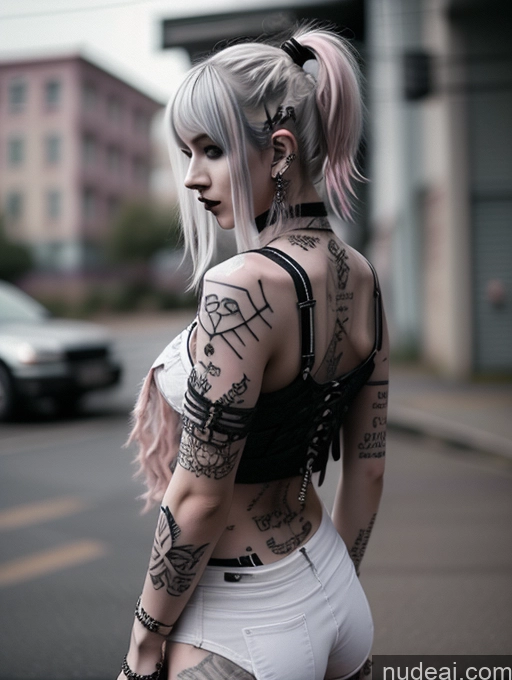 ai nude image of arafed woman with tattoos on her back and a black bra top pics of Model Tattoos Beautiful Perfect Boobs Perfect Body Fairer Skin Gothic Punk Girl Sexy Face 90s Pink Hair 18 Greek Ponytail