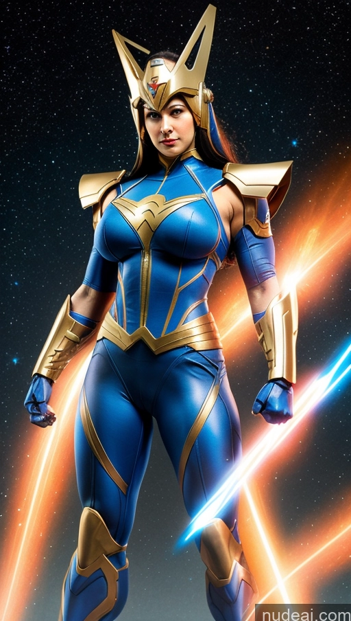 ai nude image of a close up of a woman in a blue and gold costume pics of Israel Bodybuilder Muscular Abs Busty Superhero Powering Up Jewish Perfect Boobs Small Tits SSS: A-Mecha Musume A素体机娘