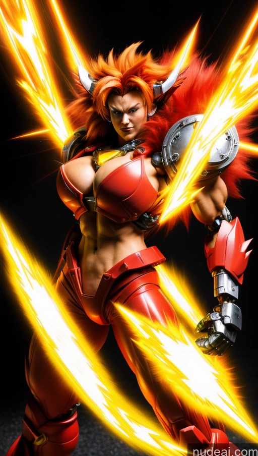 ai nude image of a close up of a woman in a red outfit holding a sword pics of Bodybuilder Powering Up Perfect Boobs Super Saiyan 4 SSS: A-Mecha Musume A素体机娘