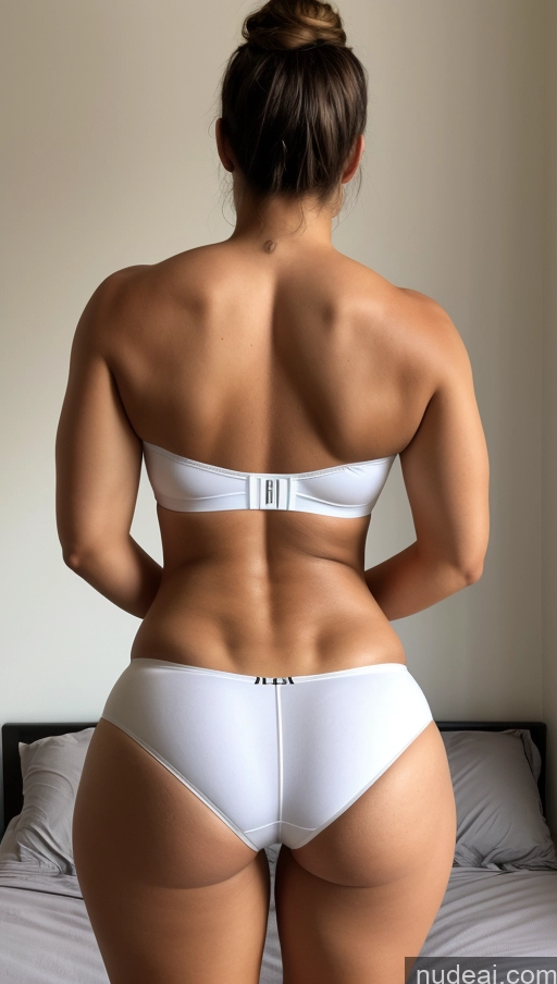 ai nude image of arafed woman in white panties standing on a bed pics of Athlete Big Ass Big Hips Bedroom Underwear Back View