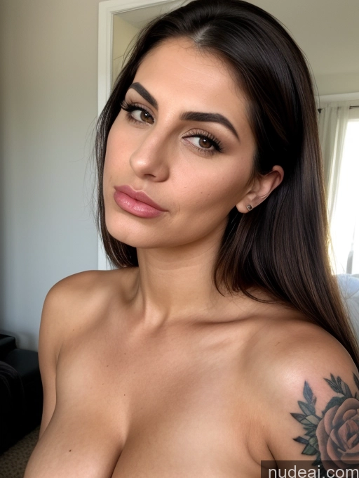 ai nude image of a close up of a woman with a rose tattoo on her chest pics of Close-up View Bending Over Busty Tattoos Tanned Skin Pubic Hair Seductive Serious Sad Sexy Face Shocked Brunette Bobcut Jewish Milf 20s Pouting Lips Laughing