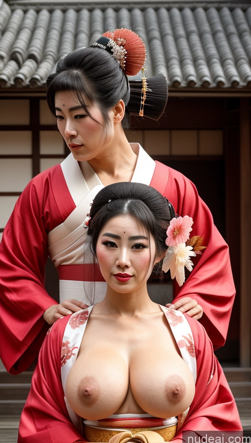 ai nude image of there are two asian women in kimono robes posing for a picture pics of Geisha Traditional Tribal Busty Perfect Boobs Beautiful Pubic Hair Perfect Body Fat Big Ass Hairy Women 60s Woman + Man Nude Kimono