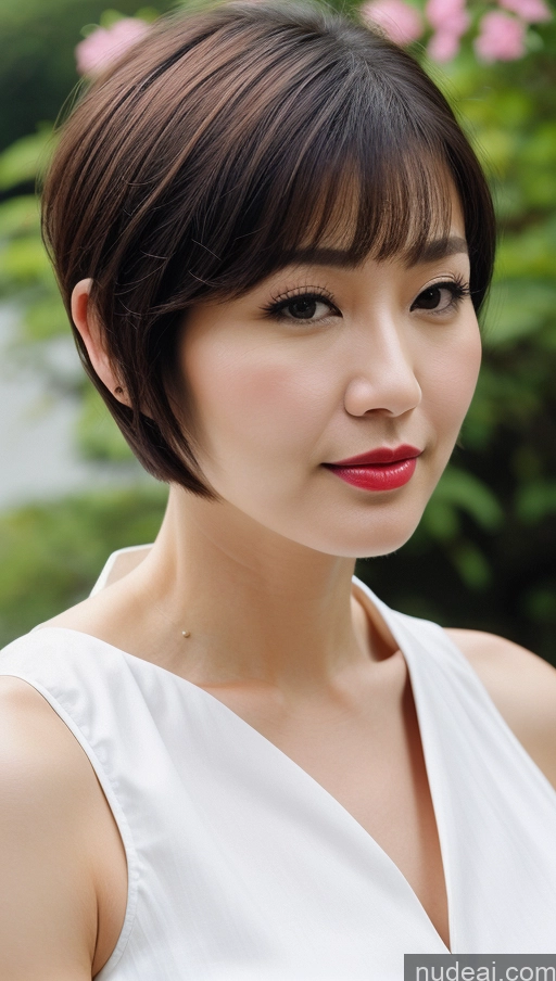 ai nude image of arafed asian woman with a white top and red lipstick pics of Woman One Huge Boobs Beautiful Lipstick Fairer Skin 40s Short Hair Korean Dress Traditional Close-up View Detailed