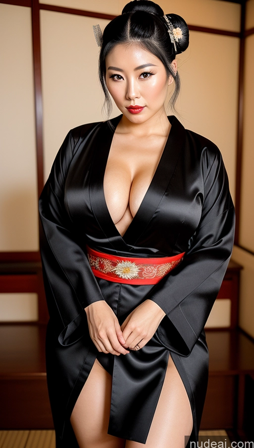 ai nude image of araffe asian woman in a kimono posing for a picture pics of Milf One Busty Big Ass Chubby Tall Pubic Hair 30s Seductive Black Hair Japanese Geisha Kimono Medieval Ninja Traditional Partially Nude Transparent Dark Lighting Dark_Fantasy_Style Sexy Face Hair Tied Up Full Frontal Hairy Women