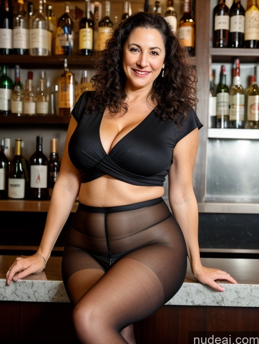 ai nude image of araffe woman in black lingerie posing in front of a bar pics of Small Tits Big Hips Long Legs Tall Pubic Hair Hairy Women Black Hair Jewish Bar Pantyhose Boots 60s Seductive Happy Thick Big Ass Full Frontal No Panties Under Pantyhose Curly Hair Long Skirt Blouse Cleavage Milf