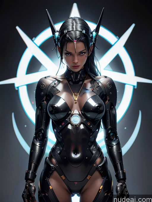 ai nude image of arafed woman in a black suit with horns and a necklace pics of Cyberpunk Graphics Tattoos Pilot Cyberhelmet V3 Skinny Military Oiled Body Small Tits Pubic Hair Cyborg Transparent Powering Up Dark Lighting Chain Shackles Jewelry Alternative Spreading Legs Big Hips