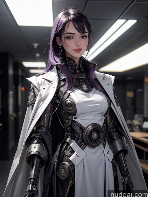 ai nude image of arafed woman in a white dress and black cape with purple hair pics of Cyberpunk Graphics Military Cyborg Jewelry Hospital Detailed Sci-fi Armor Bdsm White Legspread Nurse Steampunk Futuristicbot V2 Laughing Oiled Body Pubic Hair Happy Huge Tits, Hard Nipples Muscular Abs Thick Purple Hair