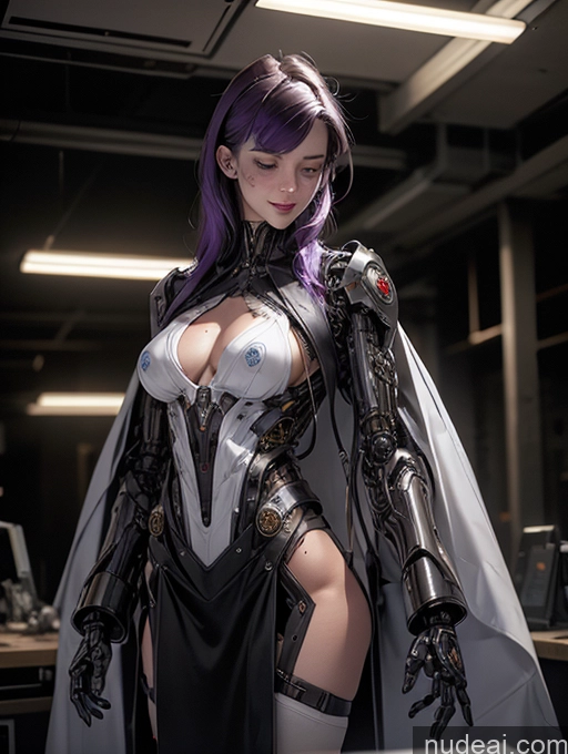 ai nude image of araffed woman in a black and white costume posing in a room pics of Cyberpunk Graphics Military Cyborg Jewelry Hospital Detailed Sci-fi Armor Bdsm White Legspread Nurse Steampunk Futuristicbot V2 Laughing Oiled Body Pubic Hair Happy Huge Tits, Hard Nipples Muscular Abs Thick Purple Hair 18