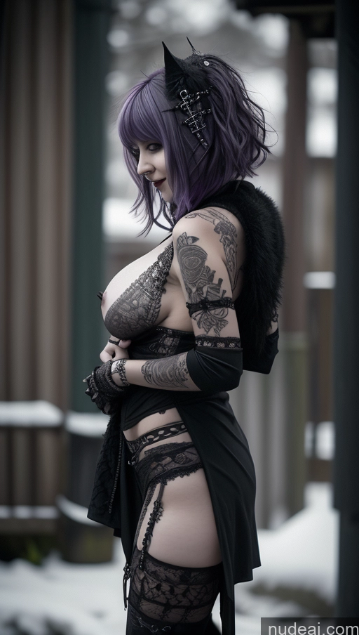 ai nude image of araffe woman with purple hair and black lingersuit posing for a picture pics of Milf Chubby Ethiopian Snow Busty Goth Perfect Boobs Gothic Punk Girl Purple Hair Topless Laughing Close-up View