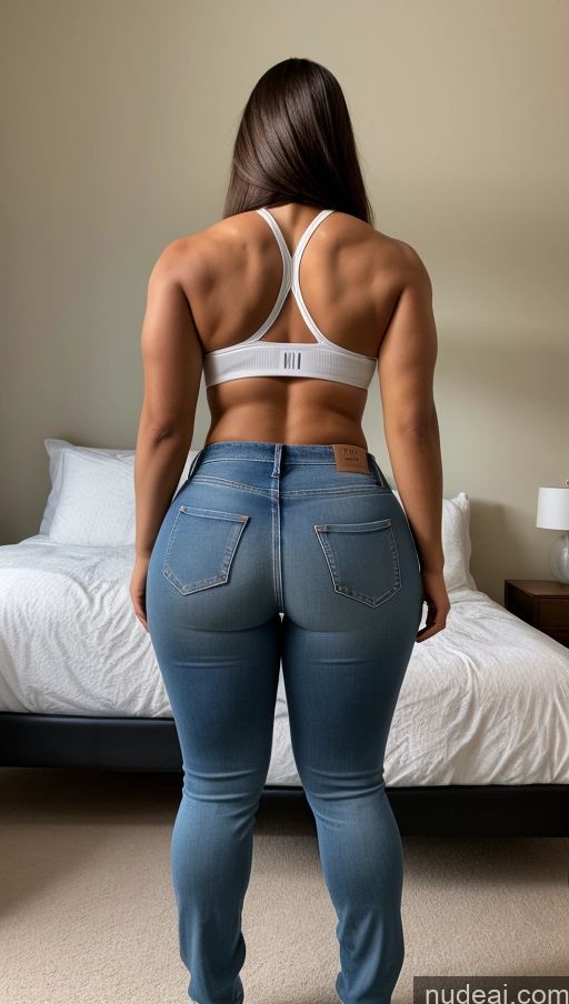 ai nude image of araffe woman in jeans and a bra top standing in a bedroom pics of Big Ass Big Hips Athlete Back View Bedroom Jeans