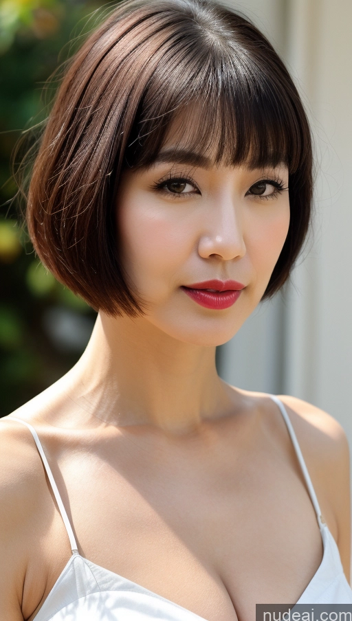 ai nude image of arafed asian woman with a short haircut and a white dress pics of Woman One Huge Boobs Beautiful Lipstick Fairer Skin 40s Short Hair Korean Close-up View Detailed Traditional Dress