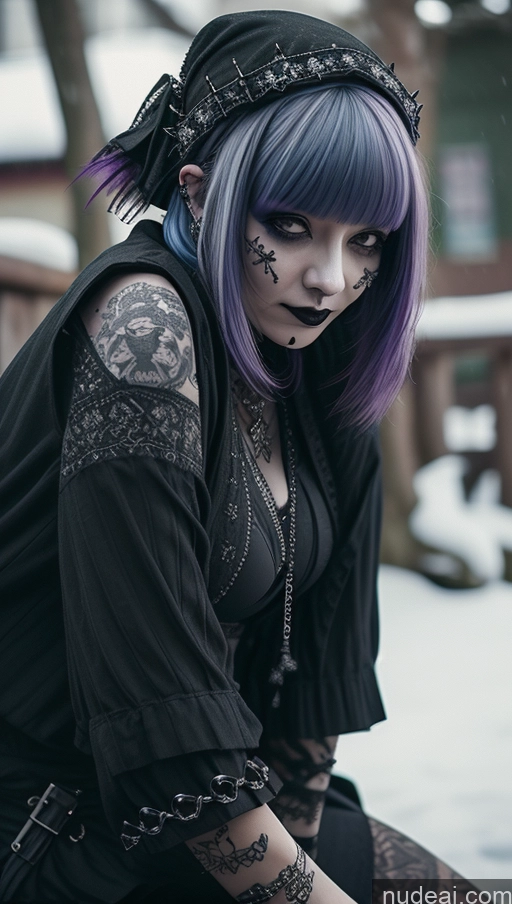 ai nude image of araffe goth girl with purple hair and black dress sitting on a bench pics of Milf Busty Chubby Short Hair Laughing Purple Hair Ethiopian Snow Close-up View Goth Gothic Punk Girl Tattoos Perfect Boobs