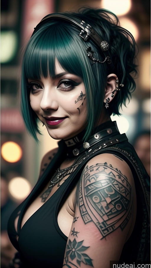 ai nude image of arafed woman with green hair and tattoos on her arm pics of Milf Busty Chubby Short Hair Laughing Ethiopian Tattoos Perfect Boobs Gothic Punk Girl Club Close-up View Green Hair Steampunk