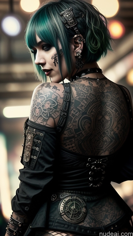 ai nude image of arafed woman with green hair and tattoos on her back pics of Milf Chubby Short Hair Ethiopian Tattoos Gothic Punk Girl Club Close-up View Green Hair Steampunk Laughing Perfect Boobs Busty