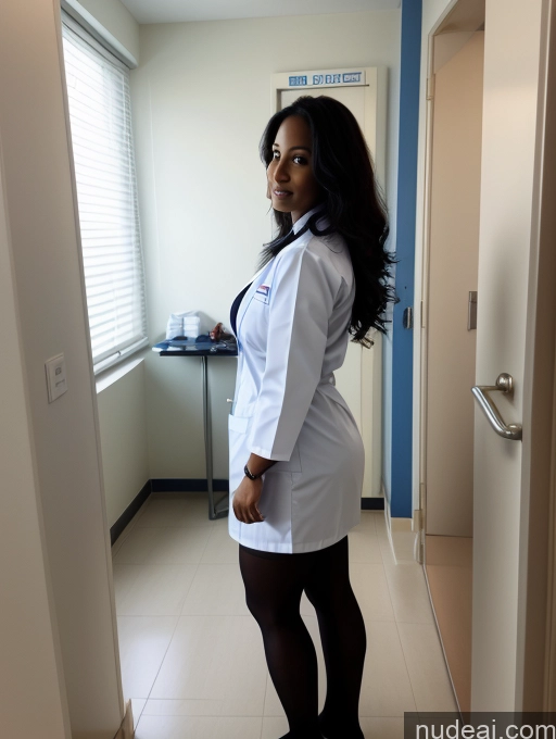 ai nude image of there is a woman in a white lab coat standing in a hallway pics of Wife Or Girlfriend Perfect Boobs Big Ass Big Hips Pubic Hair Dark Skin 30s Sexy Face Black Hair Long Hair Indian Pantyhose Thick Doctor Hospital