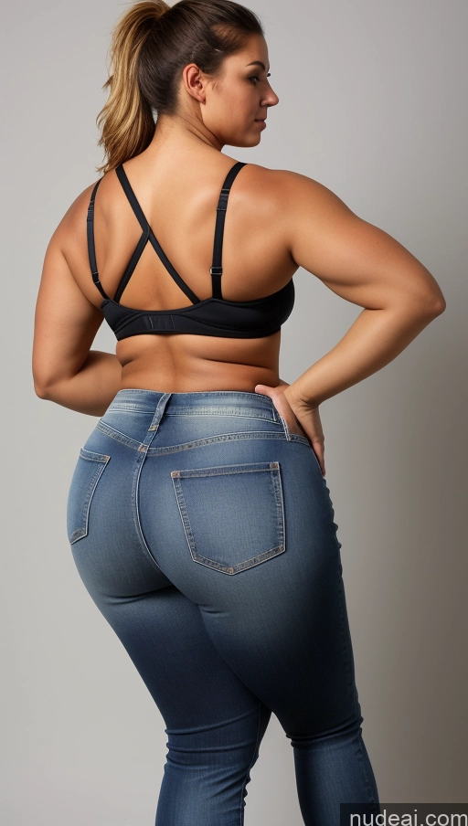 ai nude image of araffe woman in a black bra top and jeans posing for a picture pics of Athlete Big Ass Big Hips Back View Jeans