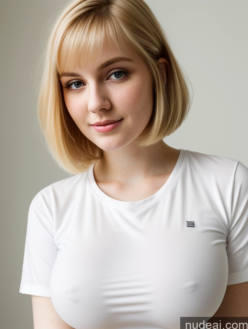 ai nude image of blond woman with short hair wearing white shirt and black belt pics of Busty Perfect Boobs Beautiful Fairer Skin Thick 18 Blonde Bobcut Russian Close-up View Shirt