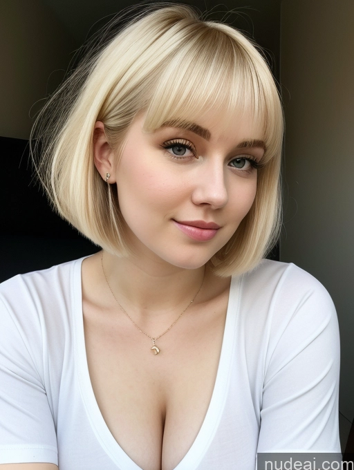 ai nude image of blond woman with a white shirt and a necklace on her neck pics of Busty Perfect Boobs Beautiful Thick Fairer Skin 18 Blonde Russian Close-up View Shirt Short Hair