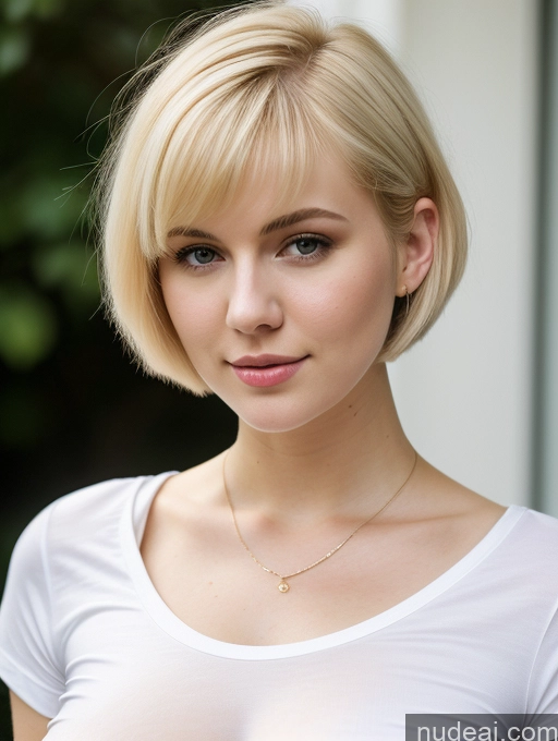 ai nude image of blond woman with a white shirt and a necklace on her neck pics of Busty Perfect Boobs Beautiful Thick Fairer Skin 18 Blonde Russian Close-up View Shirt Short Hair