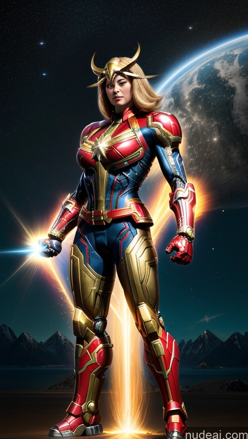 ai nude image of a close up of a woman in a suit with a sword pics of Several Bodybuilder Busty Muscular Abs Powering Up Captain Marvel SuperMecha: A-Mecha Musume A素体机娘