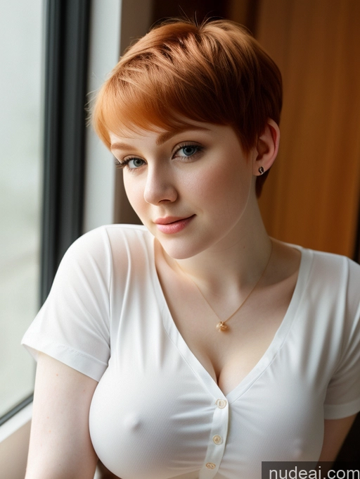 ai nude image of there is a woman with red hair and a white shirt pics of Busty Perfect Boobs Beautiful Thick Fairer Skin 18 Russian Close-up View Shirt Pixie Ginger