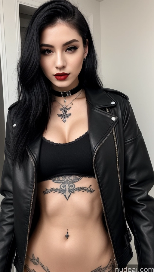 related ai porn images free for Perfect Boobs Abs Perfect Body Lipstick Beautiful 18 Fairer Skin Korean Tattoos Goth Black Hair Messy Choker Jacket Jeans